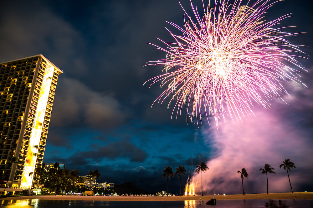 New Year's fireworks on Waikiki Beach